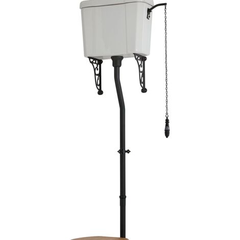 Milano Elizabeth High Level Cistern Toilet Upgrade Kit - WC Flush Pipe  Bracket  Pull Chain and Ceramic Handle Kit - Black