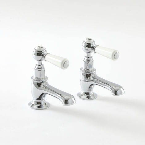 Milano Elizabeth - Traditional Basin Pillar Taps with Lever Handles - Chrome and White