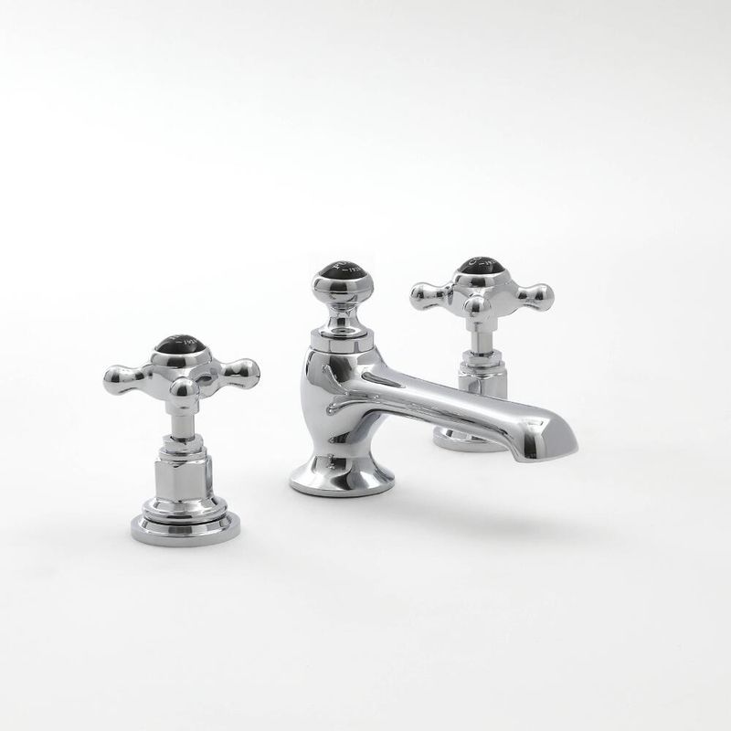 Elizabeth - Traditional 3 Tap-Hole Basin Mixer Tap with Crosshead Handles - Chrome and Black - Milano