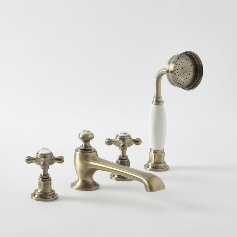 Milano - Elizabeth - Traditional 4 Tap-Hole Bath Shower Mixer Tap with Crosshead Handles - Brushed Gold