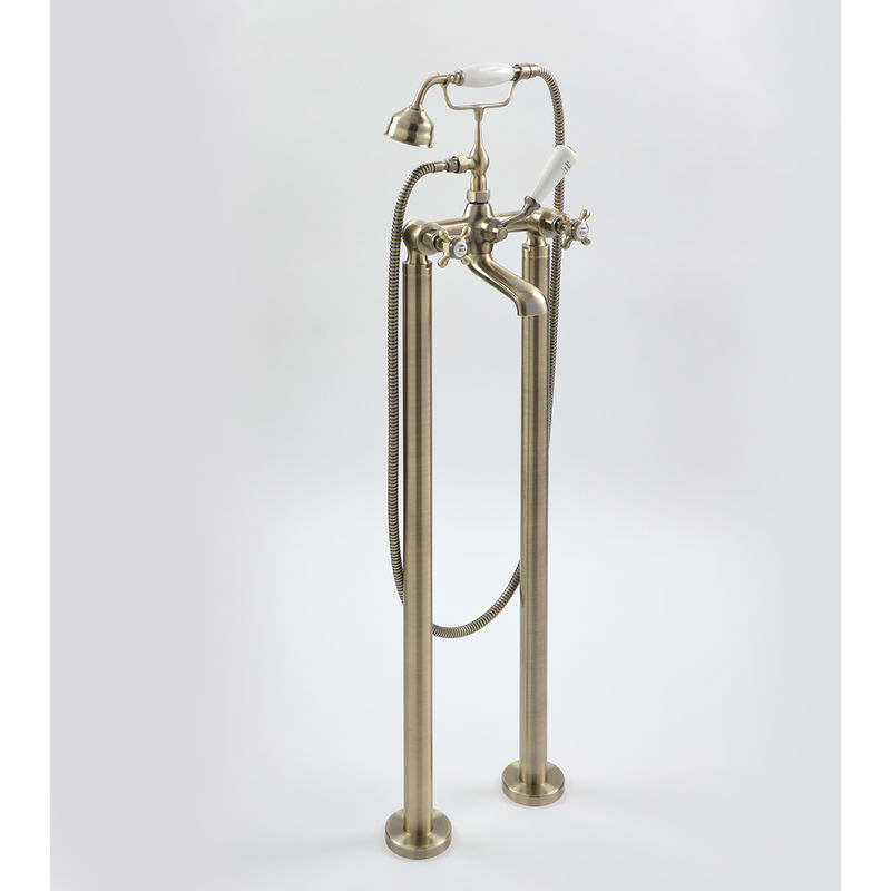 Milano Elizabeth - Traditional Freestanding Bath Shower Mixer Tap with Crosshead Handles - Brushed Gold