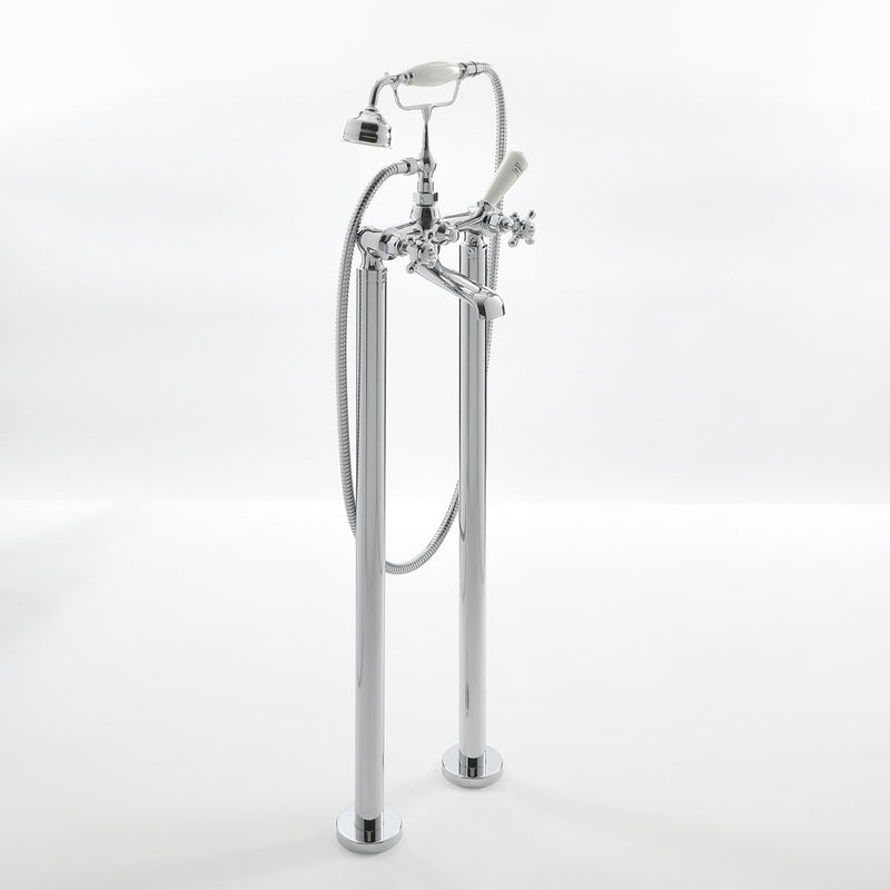 Milano Elizabeth - Traditional Freestanding Bath Shower Mixer Tap with Crosshead Handles - Chrome and White