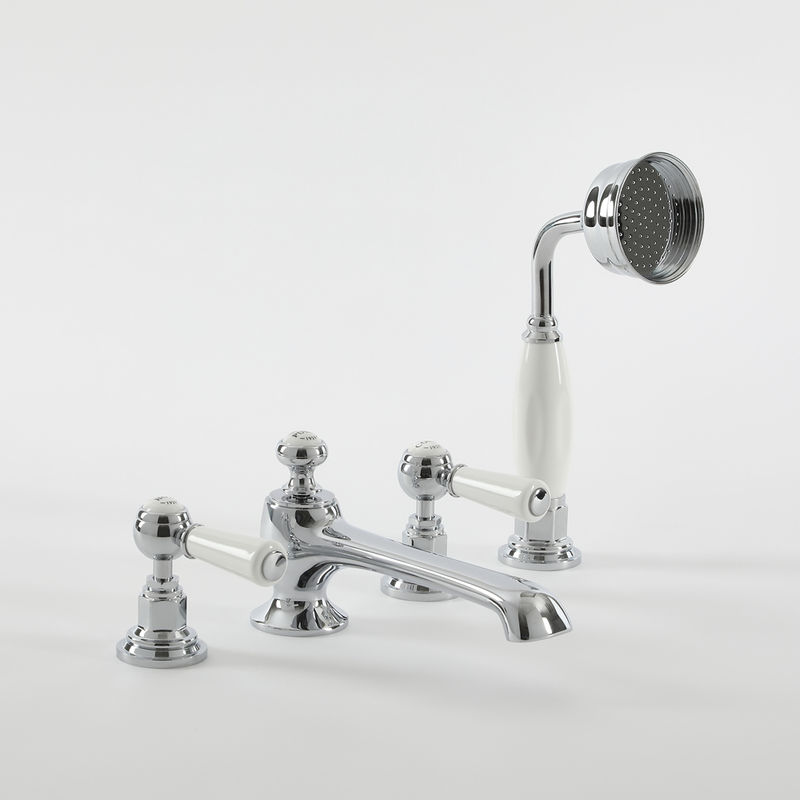 Milano Elizabeth - Traditional 4 Tap-Hole Bath Shower Mixer with Lever Handles - Chrome and White