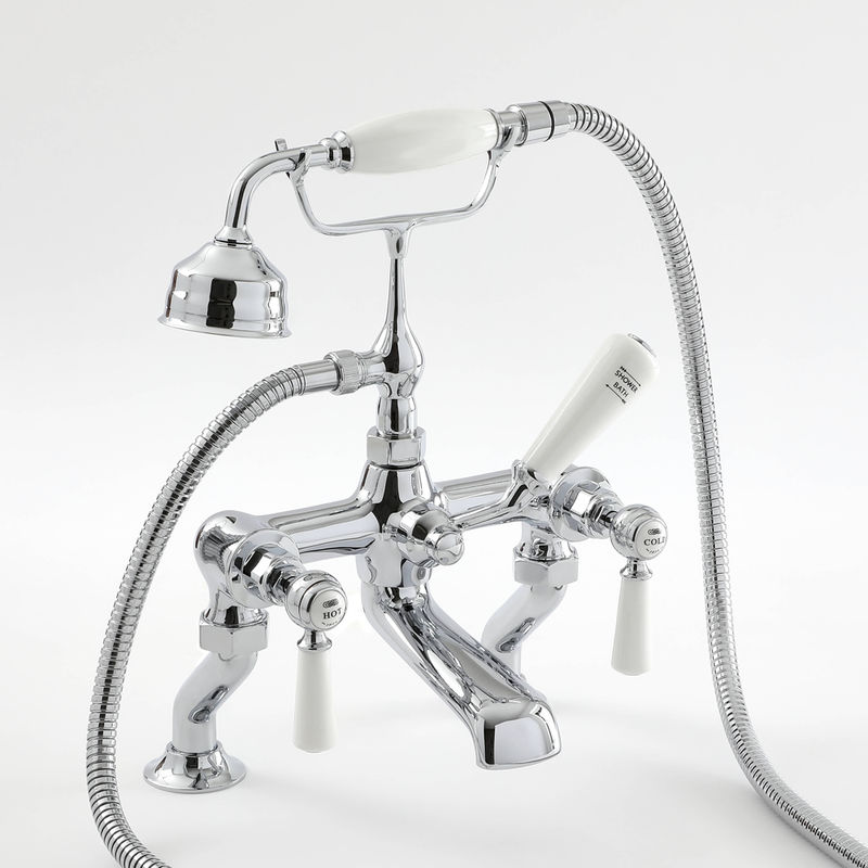 Elizabeth - Traditional Bath Shower Mixer Tap with Lever Handles - Chrome and White - Milano