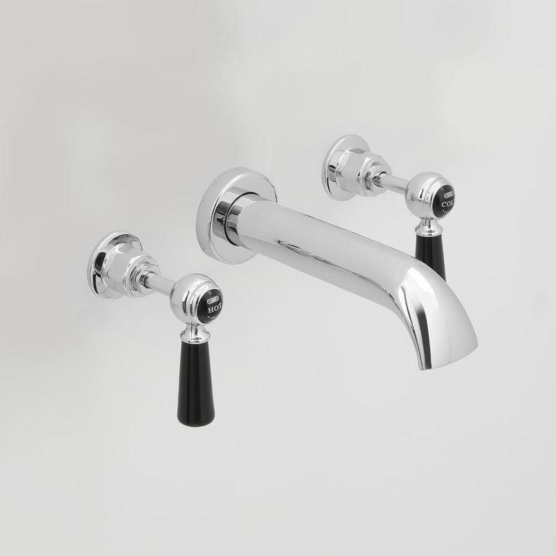 Elizabeth - Traditional Wall Mounted 3 Tap-Hole Bath Filler Tap with Lever Handles - Chrome and Black - Milano