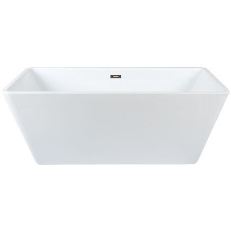 Milano Elswick Bathroom 1615mm x 720mm Double Ended Freestanding Square Bath with Overflow and White Push Button Waste - Gunmetal Grey Overflow