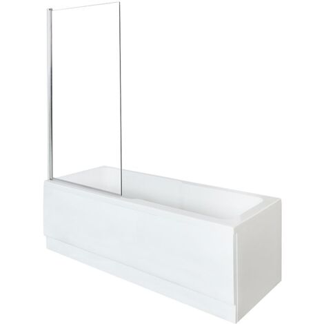 Milano Elswick Bathroom 1700mm x 750mm Single Ended Square Shower Bath with Screen  Side and End Panels - Chrome Square Screen