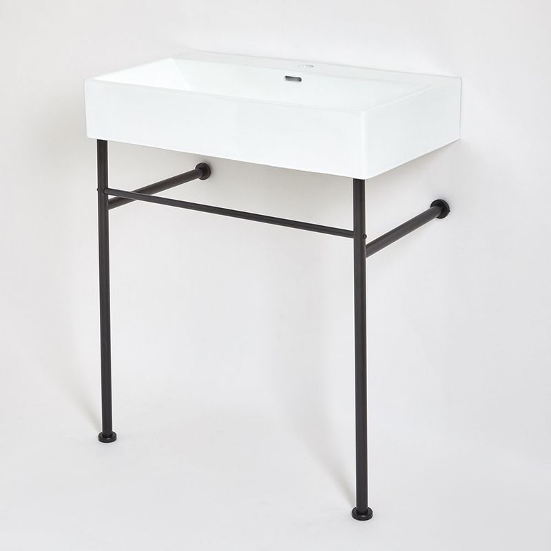 Milano Elswick - Modern White Ceramic Bathroom Basin Sink with One Tap Hole and Black Washstand - 750mm x 420mm
