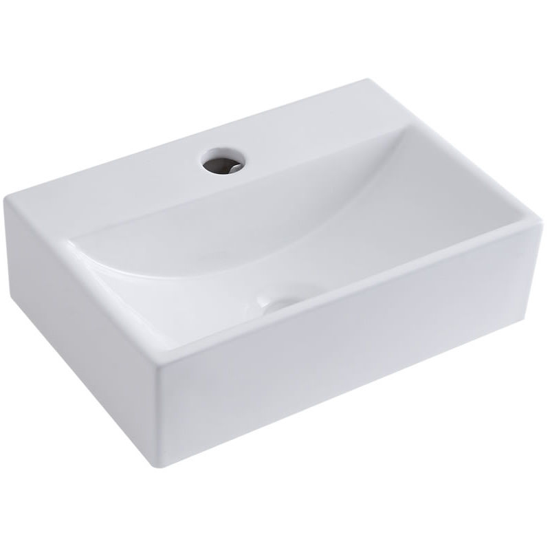 Elswick - Modern White Ceramic Rectangular Countertop or Wall Mounted Bathroom Basin Sink – 360mm x 250mm - Milano
