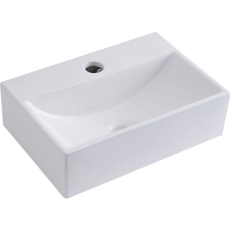 main image of "Milano Elswick - Modern White Ceramic Rectangular Countertop or Wall Mounted Bathroom Basin Sink – 360mm x 250mm"