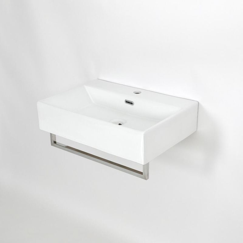 Elswick - Modern White Ceramic Wall Hung Bathroom Basin Sink with One Tap Hole and Chrome Towel Rail - 600mm x 420mm - Milano