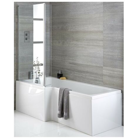 main image of "Milano Elswick - White Modern Left Hand Square Bathroom Shower Bath with Options - 1700mm x 850mm"
