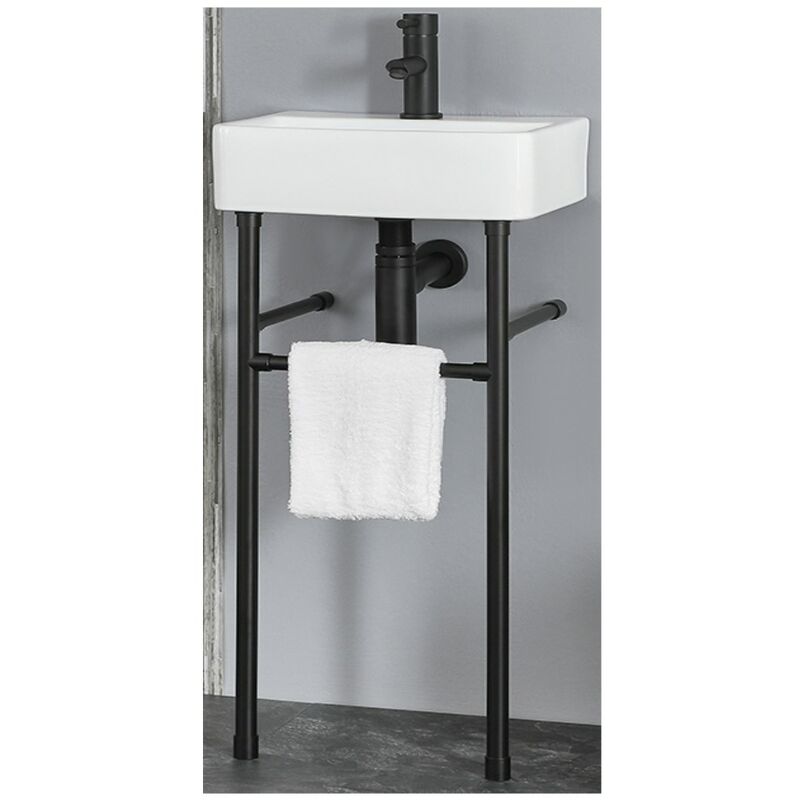 Farington - Modern White Ceramic Bathroom Basin Sink with One Tap Hole and Black Washstand - 400mm x 295mm - Milano