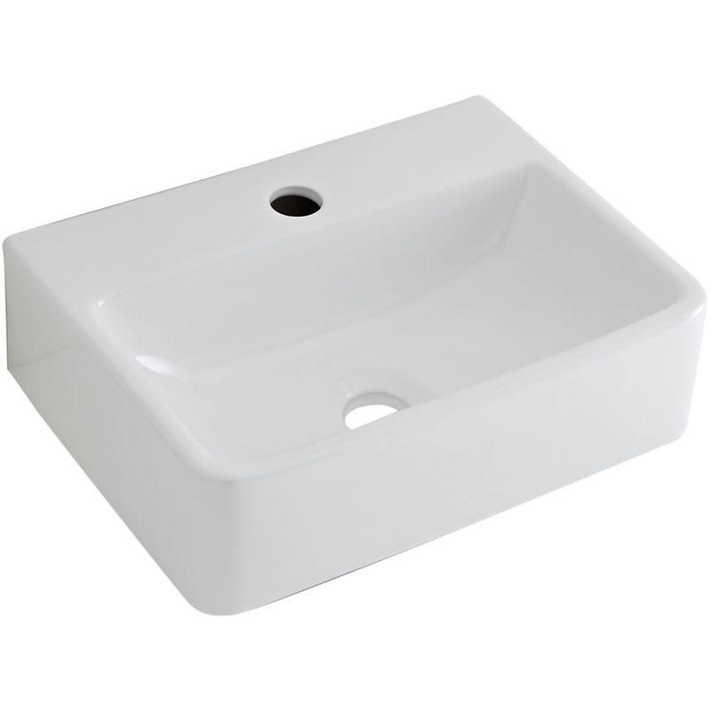 Farington - Modern White Ceramic Rectangular Countertop or Wall Mounted Bathroom Basin Sink with 1 Tap-Hole – 400mm x 295mm - Milano