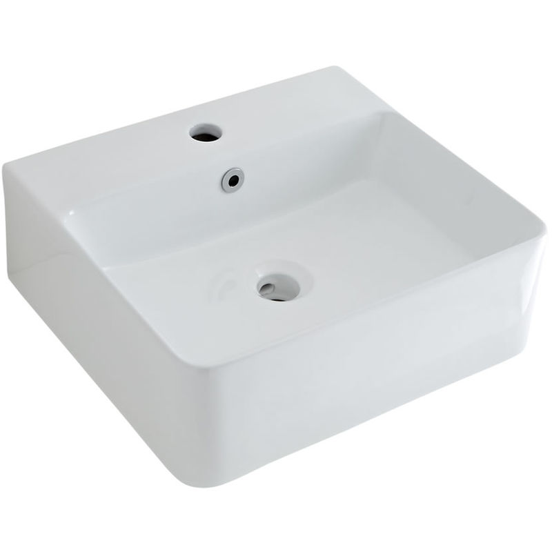 Farington - Modern White Ceramic Rectangular Countertop Wall Mounted Bathroom Basin Sink – 460mm x 420mm - Milano