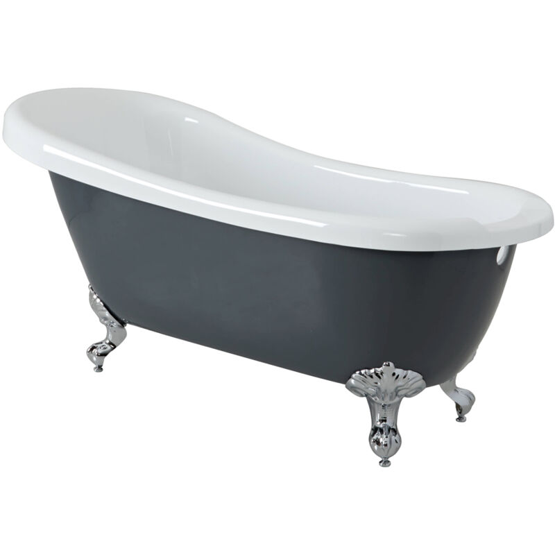 Hest - Stone Grey 1710mm x 740mm Traditional Bathroom Freestanding Slipper Bath with Feet - Chrome Feet - Milano