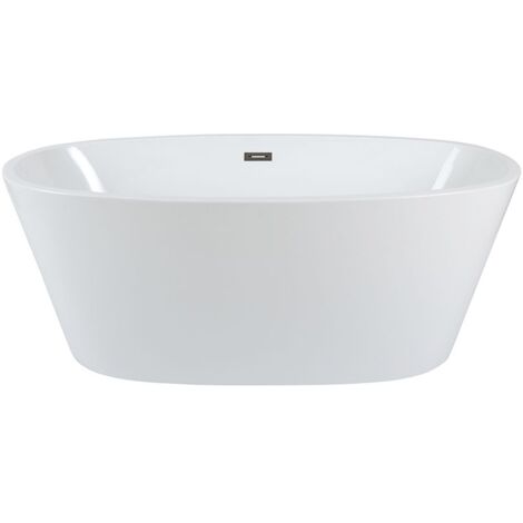 Milano Irwell Bathroom 1595mm x 740mm Double Ended Freestanding Oval Bath with Overflow and White Push Button Waste - Gunmetal Grey Overflow