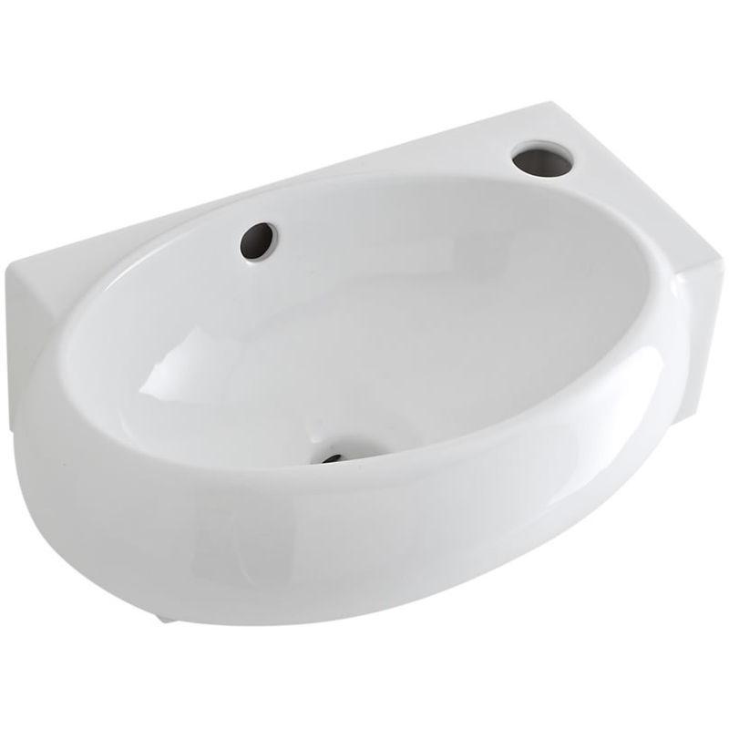 Milano Irwell - Modern White Ceramic Oval Wall Hung Corner Bathroom Basin Sink – 400mm x 280mm