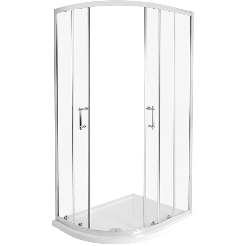 Milano Langley - Traditional Chrome Left Hand Quadrant Shower Enclosure with White Tray and Fast Flow Waste - 900mm x 760mm