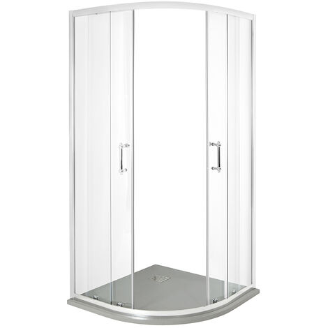 Milano Langley 900mm x 900mm Chrome Reversible Quadrant Shower Enclosure and Slate Effect Tray with Fast Flow Waste - Light Grey Tray