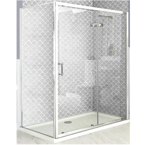 Milano Langley Chrome Corner Sliding Door Shower Enclosure  Side Panel and White Tray with Fast Flow Waste - 1000mm x 700mm