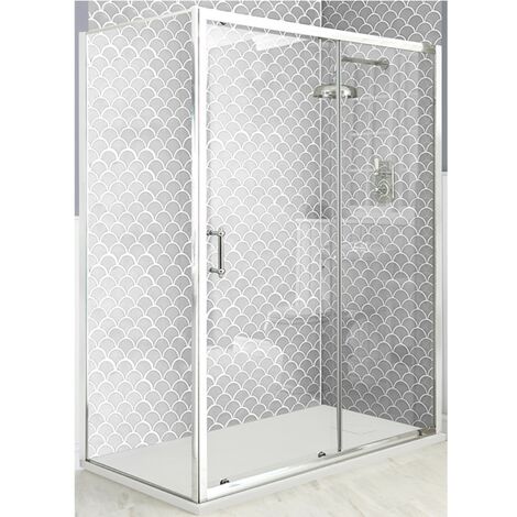 Milano Langley Chrome Corner Sliding Door Shower Enclosure with White Slate Effect Tray and Fast Flow Waste - 1000mm x 800mm