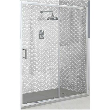 Milano Langley Chrome Reversible Sliding Door Shower Enclosure with Light Grey Slate Effect Tray and Fast Flow Waste - 1700mm x 800mm