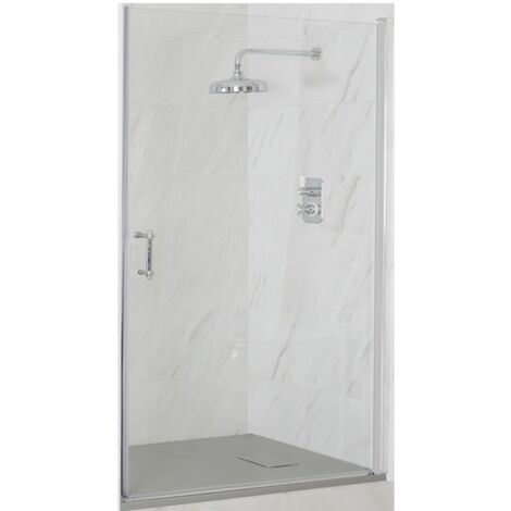 Milano Langley Chrome Wet Room Walk In Hinged Door Frameless Shower Enclosure with Light Grey Slate Effect Tray and Fast Flow Waste - 800mm x 1600mm