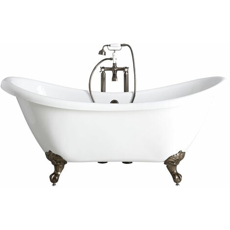 Milano Legend - White 1750mm x 730mm Traditional Bathroom Double Ended Freestanding Slipper Bath with Feet - Brushed Gold Feet