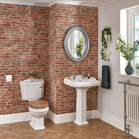 Milano Legend White Ceramic Close Coupled Toilet WC and Full Pedestal Bathroom Basin Sink - 2 Tap Hole Basin