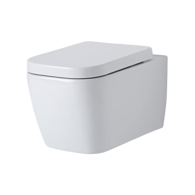 Milano Longton - White Ceramic Modern Bathroom Wall Hung Toilet WC and Soft Close Seat