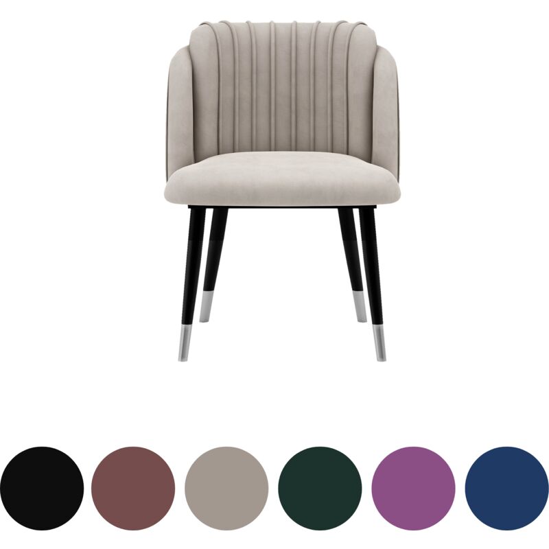Chaise de salle à manger en velours Milano simple - Pieds en métal avec embouts argentés - Chaise de salle à manger - Chaise rembourrée - Chaise de