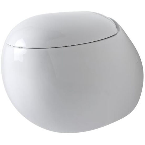 Milano Mellor - White Ceramic Modern Bathroom Wall Hung Round Toilet WC and Soft Close Seat
