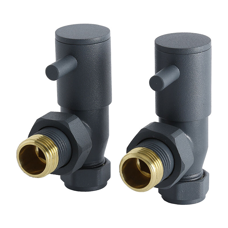 Modern Angled Heated Towel Rail Radiator Valves Pair - Anthracite - Milano