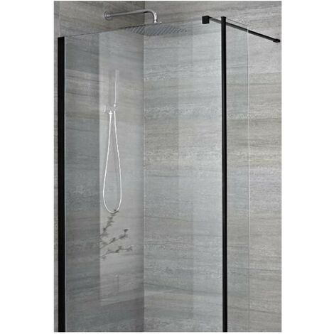Milano Nero 700mm Black Recessed Walk In Wet Room Shower Enclosure Screen Return Panel Profile and Support Arm - 600mm Tile Insert Shower Drain