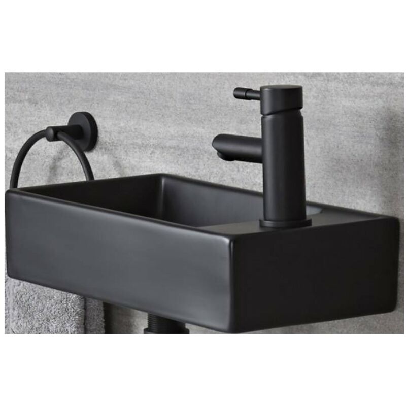 Nero - Black Ceramic Modern Wall Hung Bathroom Basin Sink with One Tap Hole - 410mm x 220mm - Milano