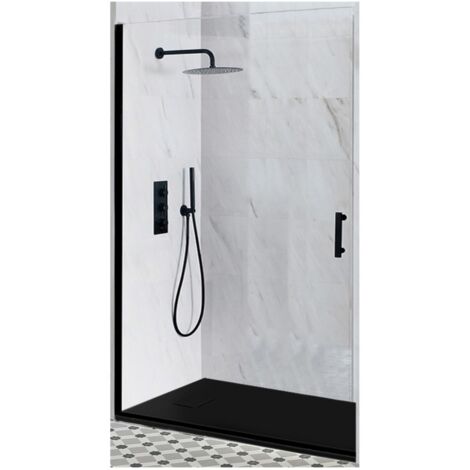 Milano Nero Black Reversible Recessed Hinged Door Shower Enclosure and Graphite Slate Effect Tray with Fast Flow Waste - 1500mm x 900mm