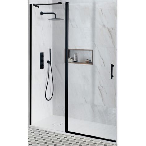 Milano Nero Black Reversible Recessed Hinged Door Shower Enclosure and White Slate Effect Tray with Fast Flow Waste - 1600mm x 800mm