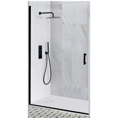 Milano Nero Black Reversible Recessed Hinged Door Shower Enclosure and White Slate Effect Tray with Fast Flow Waste - 900mm x 800mm