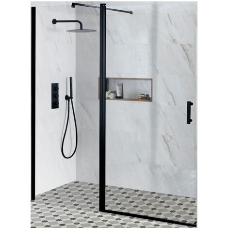 Milano Nero Black Single Hinged Frameless Shower Door - 1460mm