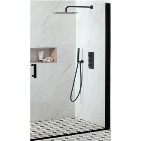 Milano Nero Black Single Hinged Frameless Shower Door - 700mm