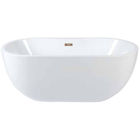 Milano Overton Bathroom 1800mm x 750mm Double Ended Freestanding Oval Bath with Overflow and White Push Button Waste - Brushed Copper Overflow