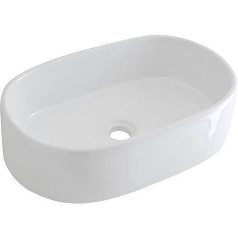 Milano Overton Modern White Ceramic Oval Countertop Bathroom Basin Sink 480mm X 350mm - Oval Countertop Bathroom Sinks