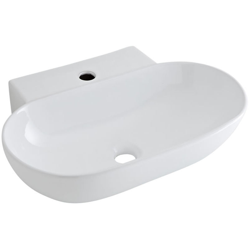 Farington - Modern White Ceramic Oval Countertop or Wall Mounted Bathroom Basin Sink with 1 Tap-Hole – 555mm x 395mm - Milano