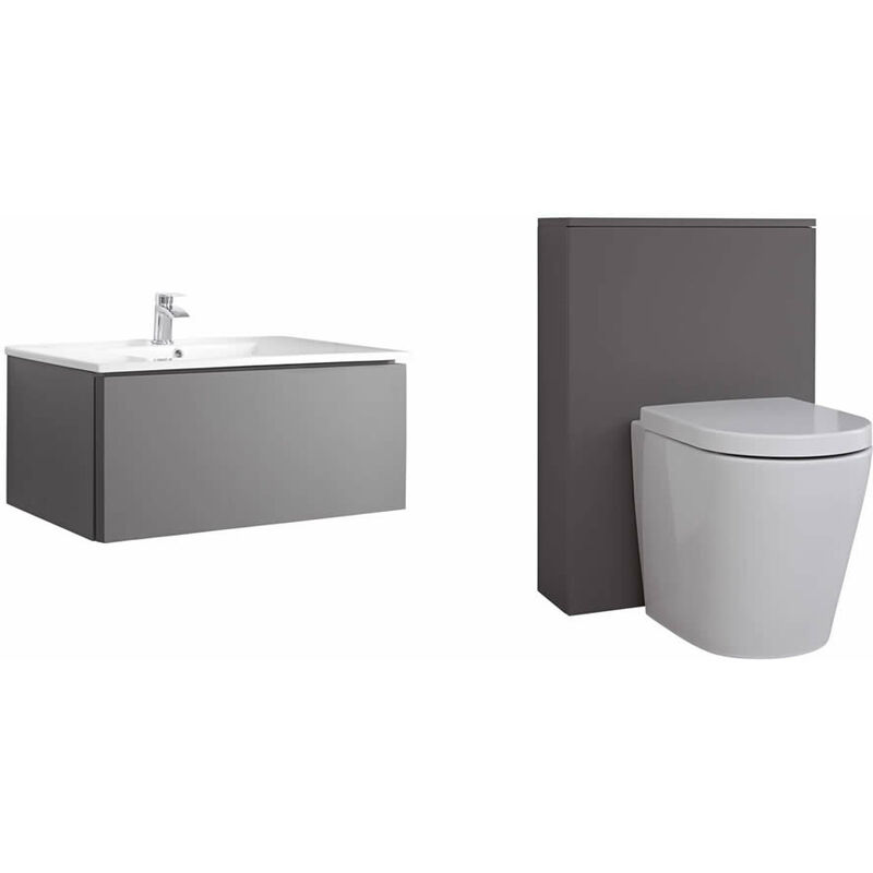 Milano Oxley - Grey 800mm Bathroom Vanity Unit with Basin, Toilet WC Unit and Back to Wall Pan