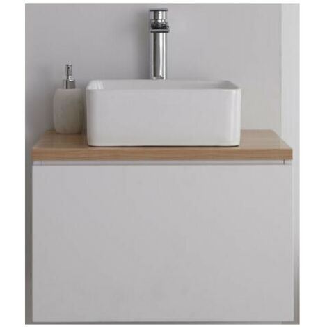 Milano Oxley - White and Golden Oak 600mm Wall Hung Bathroom Vanity Unit with Countertop Basin & LED Option