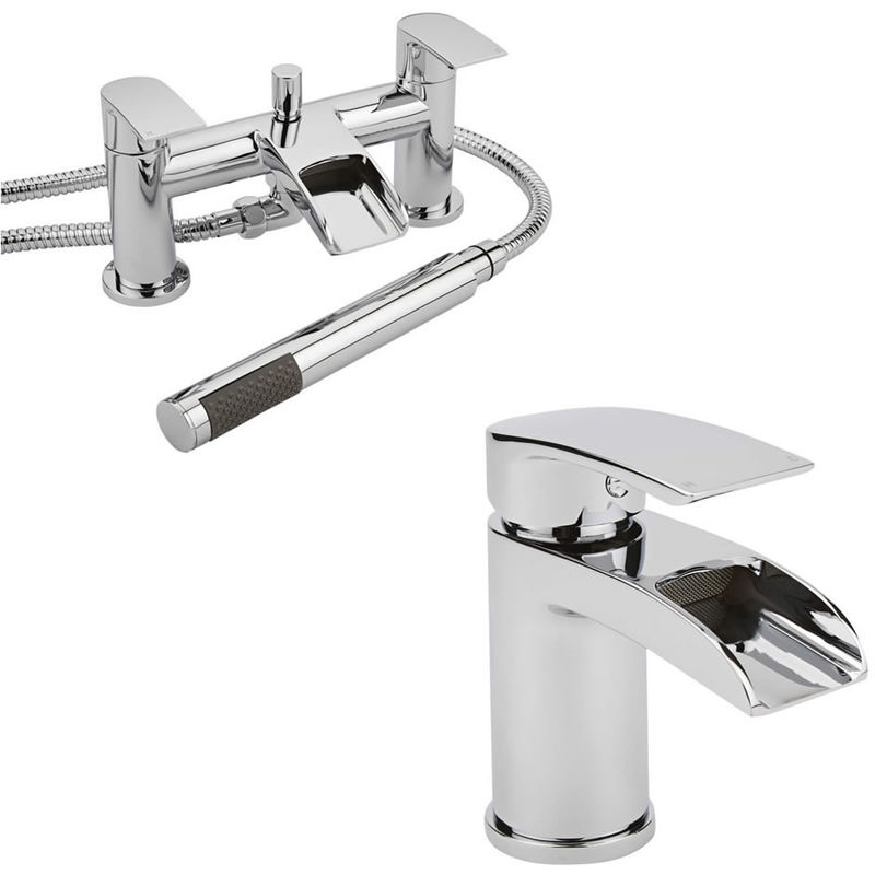 Milano - Razor - Modern Bathroom Waterfall Mono Basin Mixer Tap And Bath Tap With Hand Shower Handset Kit – Chrome
