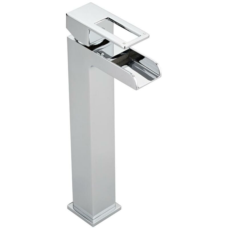 Parade - Modern Bathroom High Rise Waterfall Mono Basin Mixer Tap with Lever Handle - Chrome - Milano