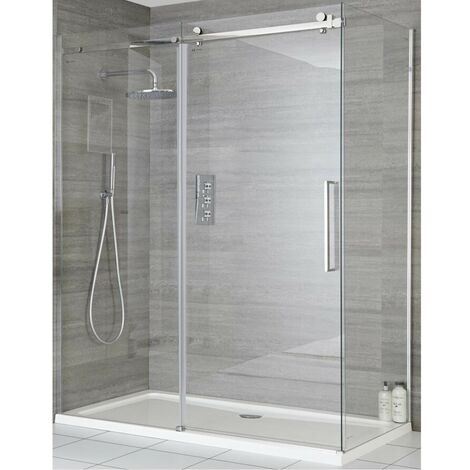 Milano Portland 1000mm Chrome Reversible Wet Room Frameless Shower Enclosure Sliding Door - With 800mm Side Panel