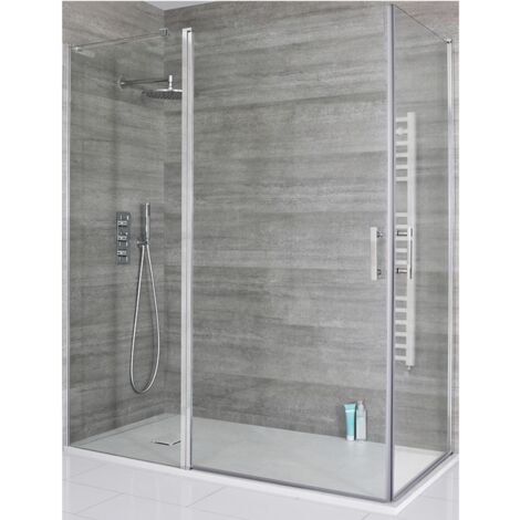 Milano Portland Chrome Corner Walk In Wet Room Double Hinged Door Shower Enclosure with White Slate Effect Tray and Fast Flow Waste - 1200mm x 800mm